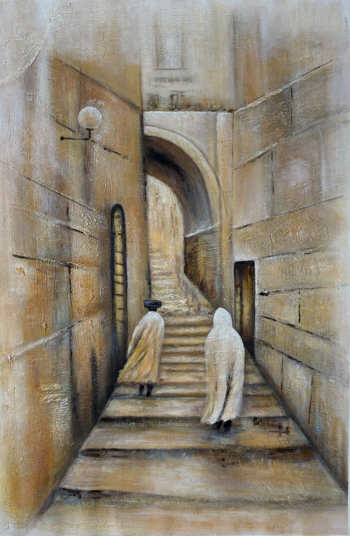 Stone alley in Jerusalem, hand-painted oil painting