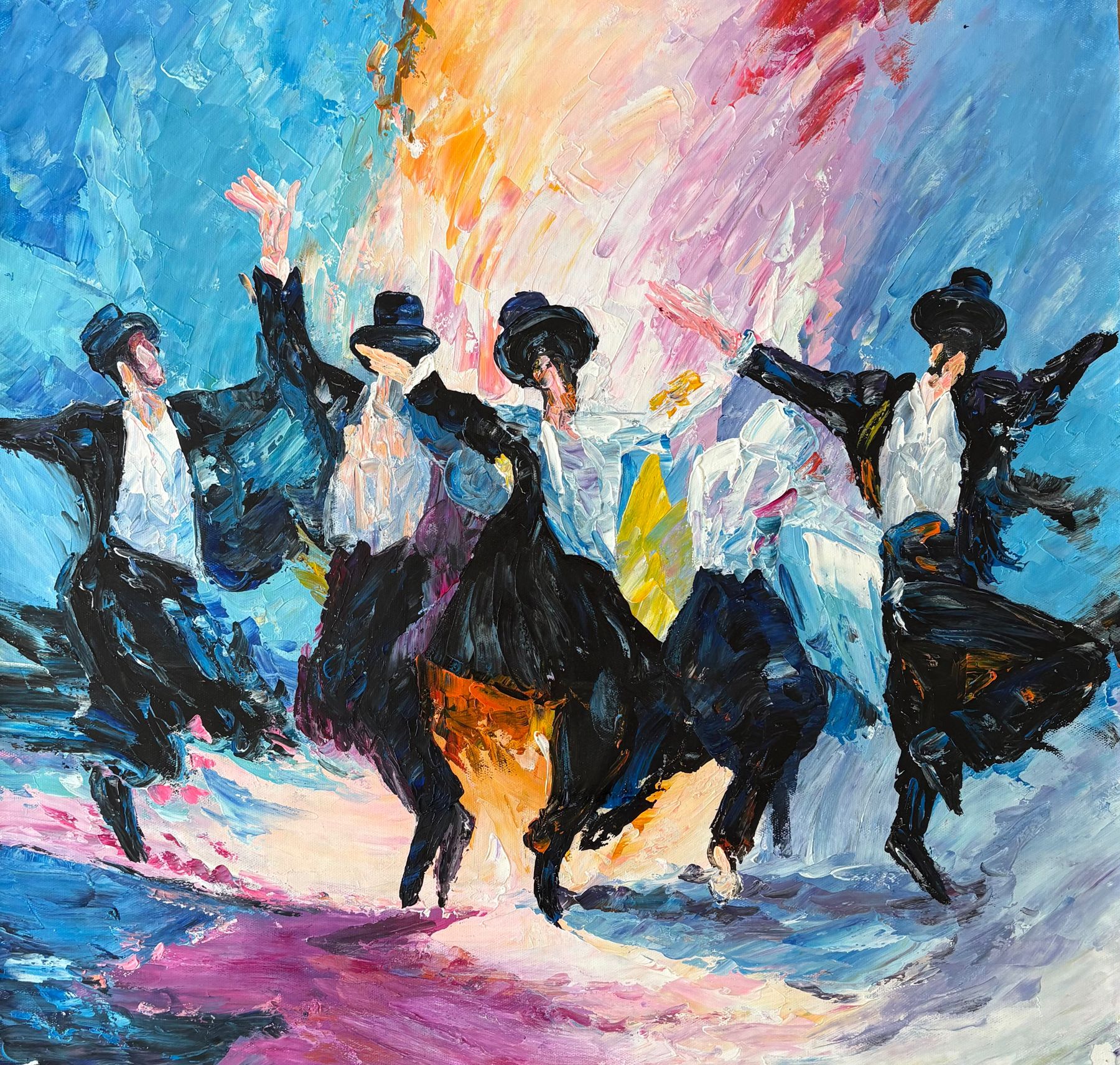 Dancing chassidim, original hand-painted oil painting