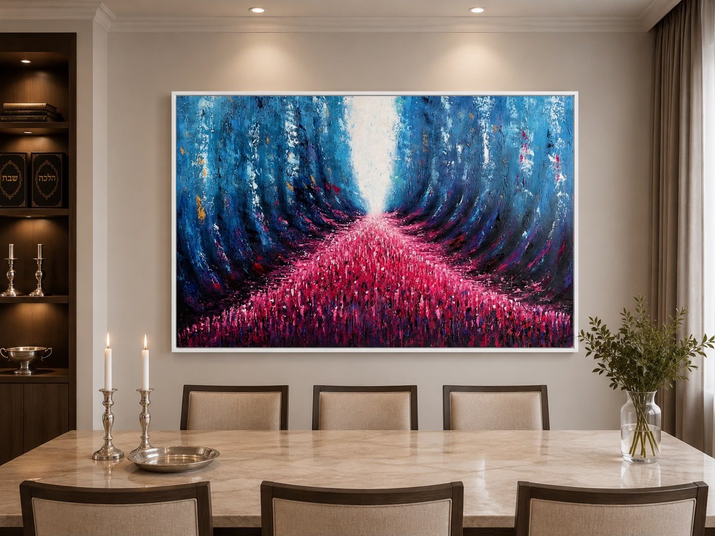 Abstract sea splitting in a dining room