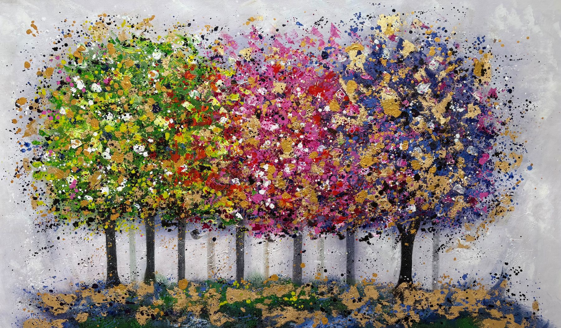 Colourful trees, original oil painting